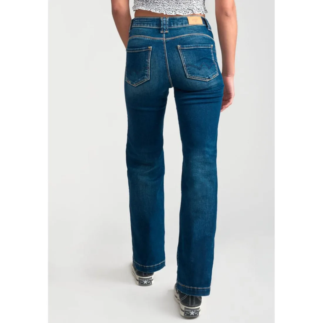 Jeans flare, très évasé, longueur 34 bleu en coton Gwen