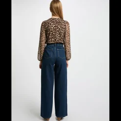 Jeans large taille haute denim brut en coton