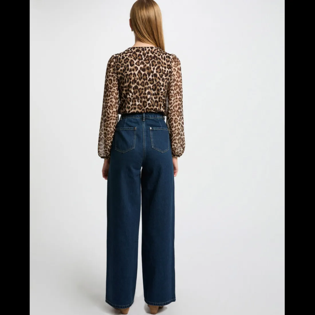Jeans large taille haute denim brut en coton