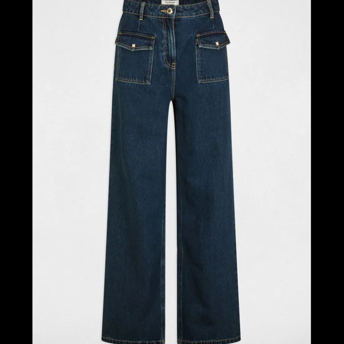 Jeans large taille haute denim brut en coton