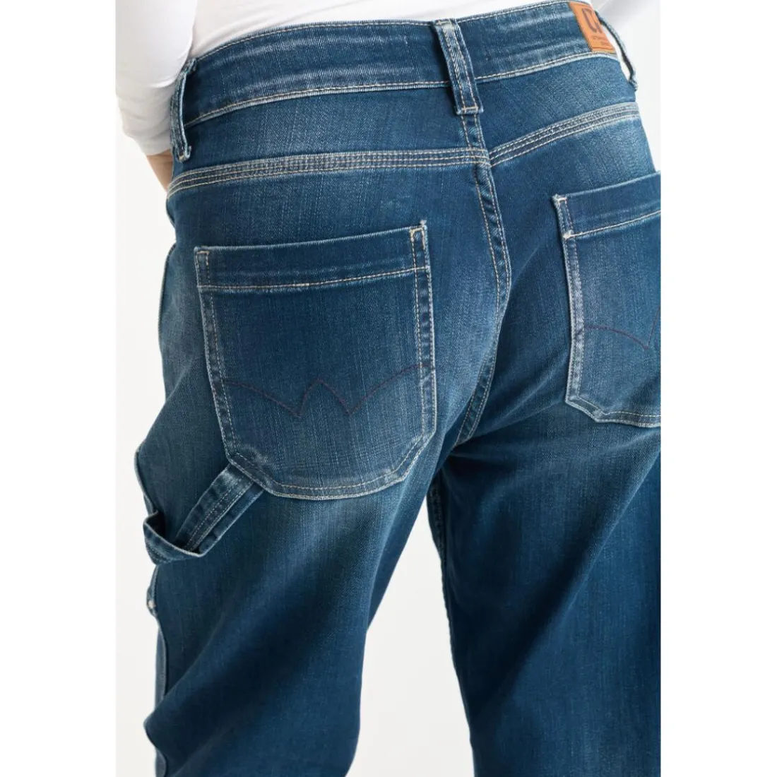 Jeans loose, large 400/60 girlfriend taille haute, longueur 34 bleu Mila