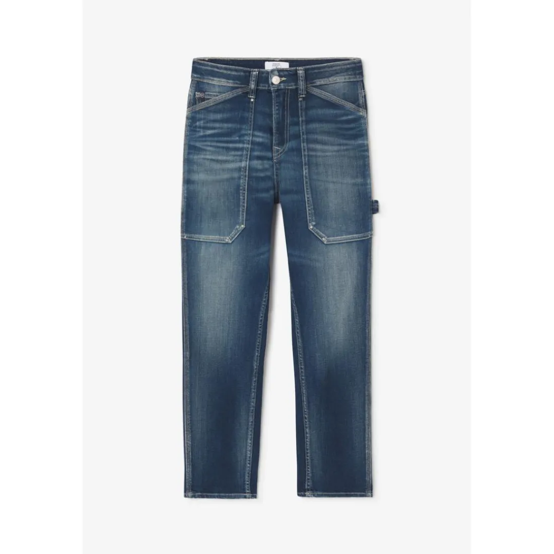 Jeans loose, large 400/60 girlfriend taille haute, longueur 34 bleu Mila