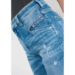 Jeans loose, large 400/60 girlfriend taille haute, 7/8ème bleu Queen