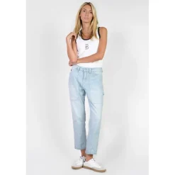 Jeans loose, large 400/60 girlfriend taille haute, 7/8ème bleu Ida