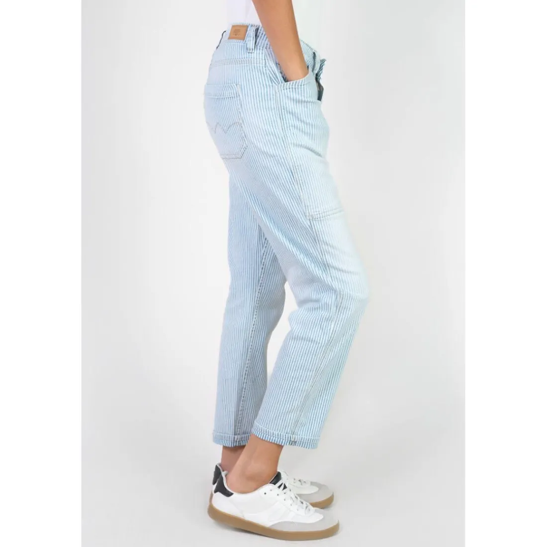 Jeans loose, large 400/60 girlfriend taille haute, 7/8ème bleu Ida