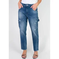 Jeans loose, large 400/60 girlfriend taille haute, longueur 34 bleu en coton Ruth