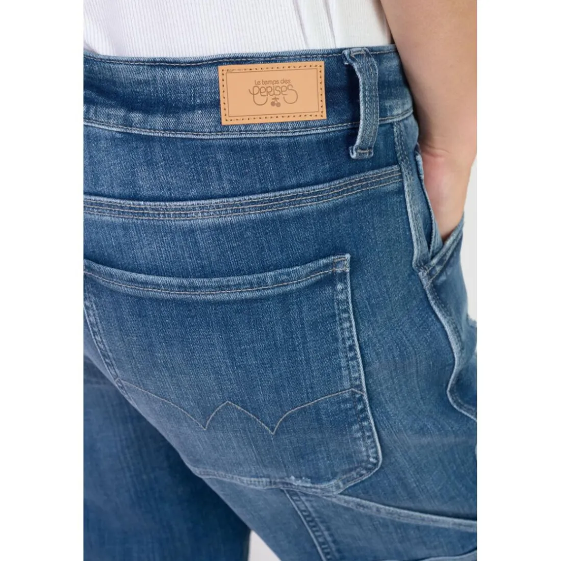 Jeans loose, large 400/60 girlfriend taille haute, longueur 34 bleu en coton Ruth