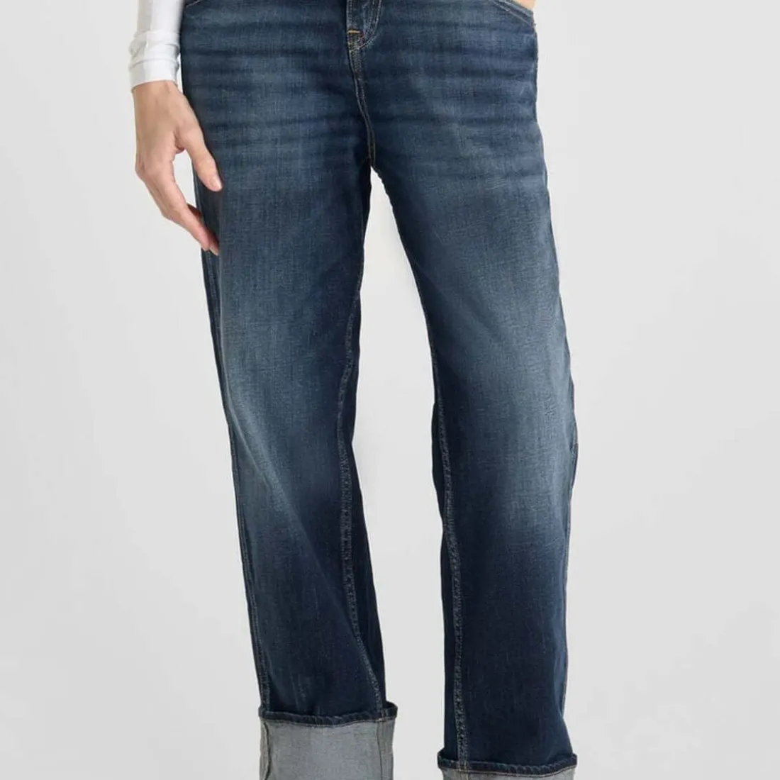 Jeans loose, large 400/60 girlfriend taille haute, longueur 34 bleu Lina