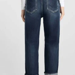 Jeans loose, large 400/60 girlfriend taille haute, longueur 34 bleu Lina