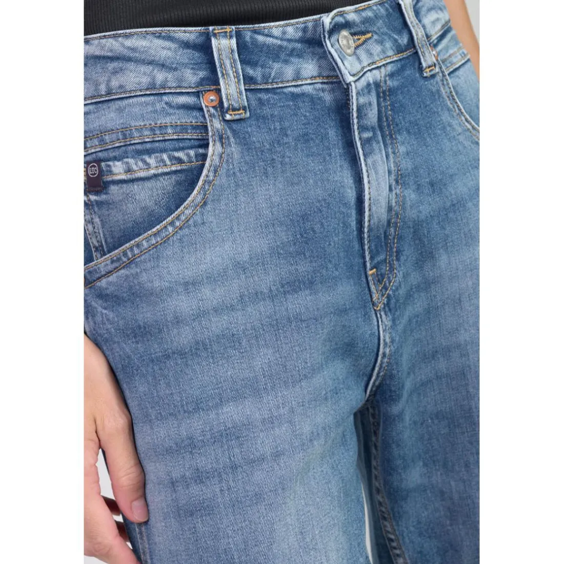 Jeans loose, large 400/60 girlfriend taille haute, longueur 34 bleu Molly