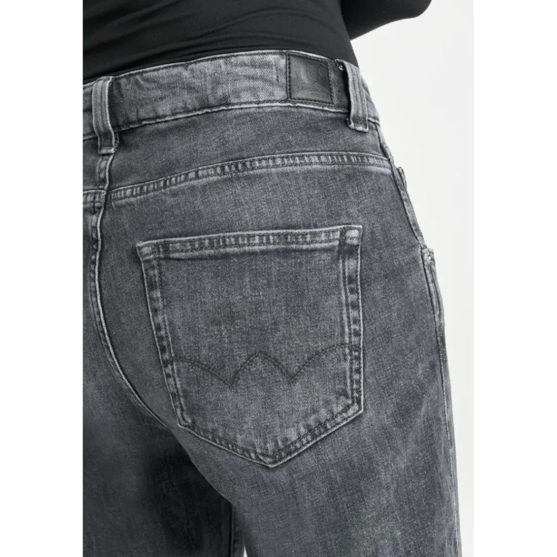 Jeans loose, large 400/60 girlfriend taille haute, longueur 34 gris Eva en coton