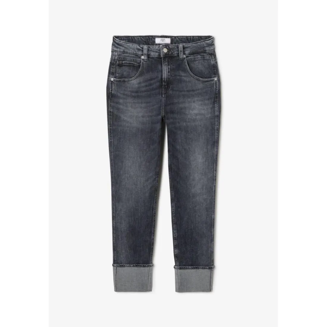 Jeans loose, large 400/60 girlfriend taille haute, longueur 34 gris Eva en coton
