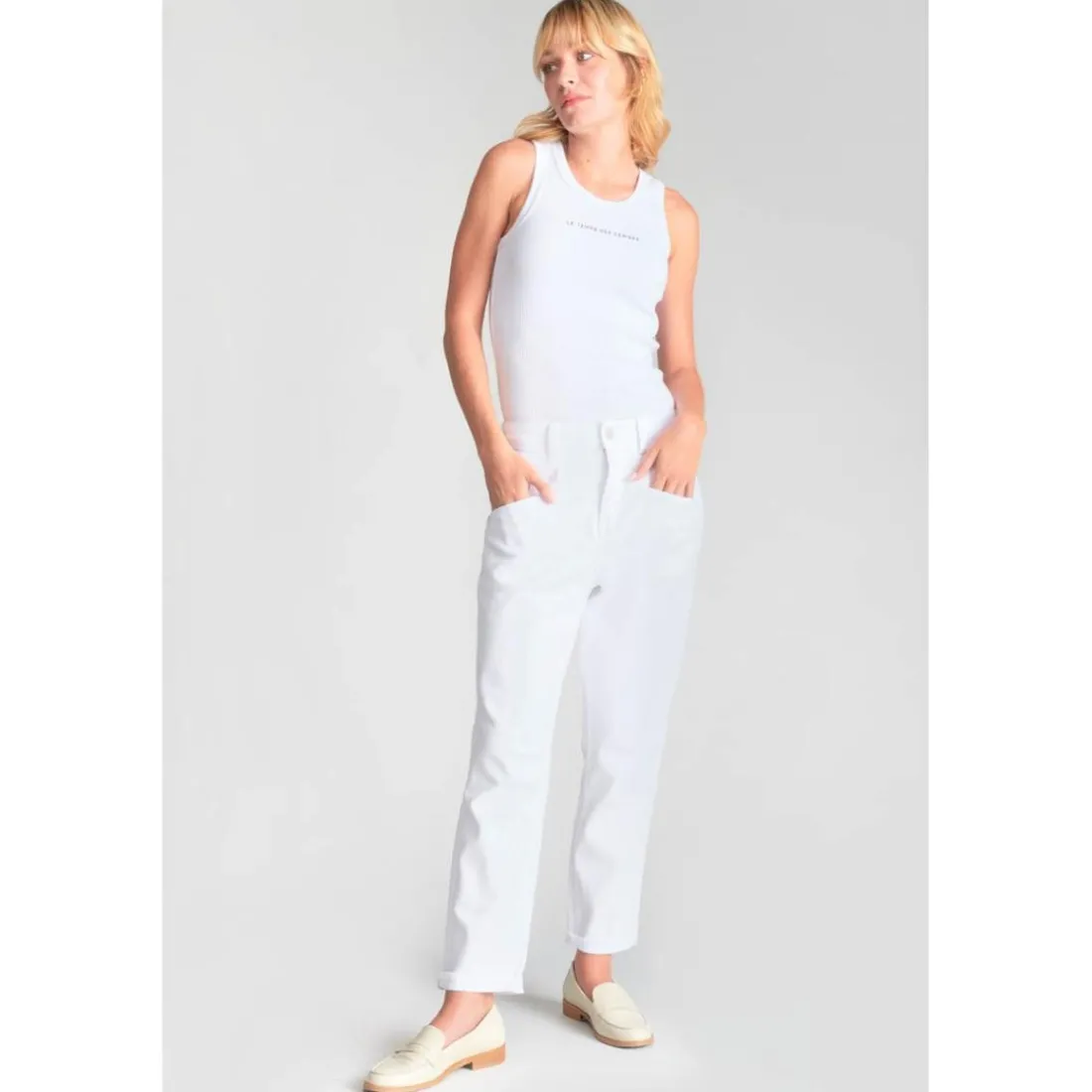 Jeans loose, large 400/60, longueur 34 blanc Dee en coton