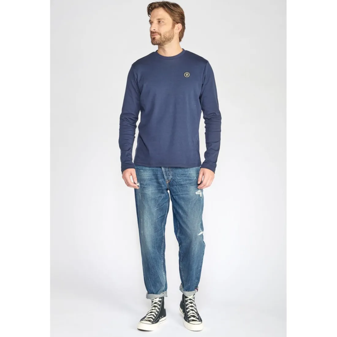 Jeans loose, large 1998, 7/8ème bleu en coton Luca
