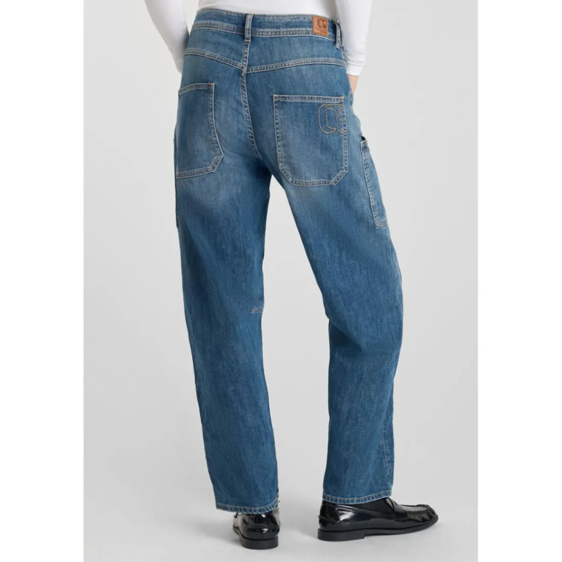 Jeans loose, large balloon taille haute, longueur 34 bleu en coton Elsie