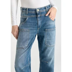 Jeans loose, large balloon taille haute, longueur 34 bleu en coton Elsie