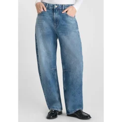 Jeans loose, large balloon taille haute, longueur 34 bleu Zola