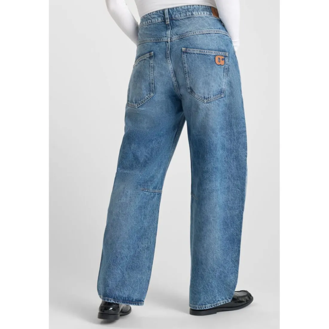 Jeans loose, large balloon taille haute, longueur 34 bleu Zola