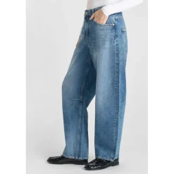 Jeans loose, large balloon taille haute, longueur 34 bleu Zola