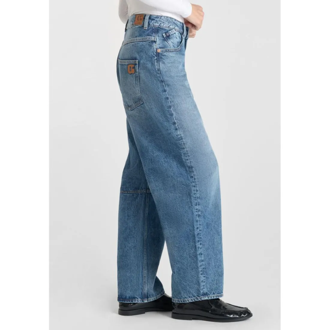 Jeans loose, large balloon taille haute, longueur 34 bleu Zola