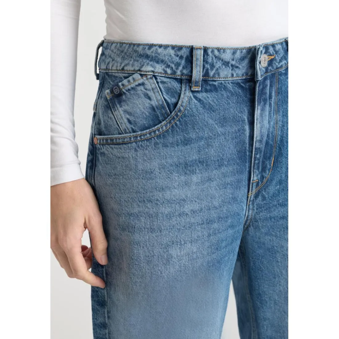 Jeans loose, large balloon taille haute, longueur 34 bleu Zola