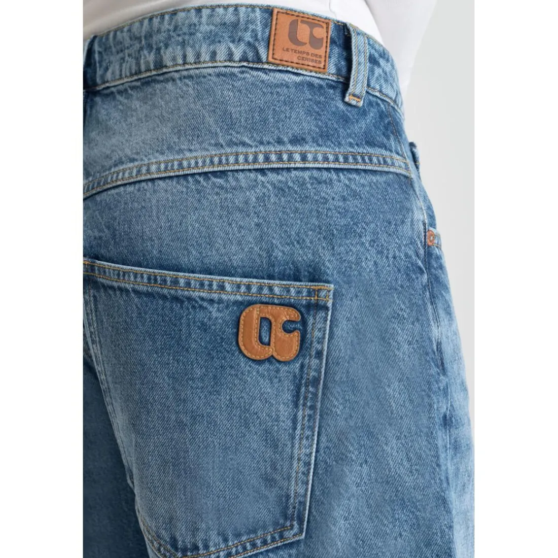 Jeans loose, large balloon taille haute, longueur 34 bleu Zola