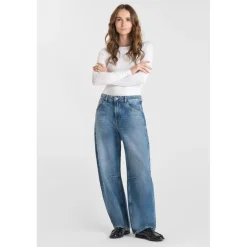 Jeans loose, large balloon taille haute, longueur 34 bleu Zola