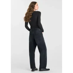 Jeans loose, large balloon taille haute, longueur 34 bleu en coton Alia