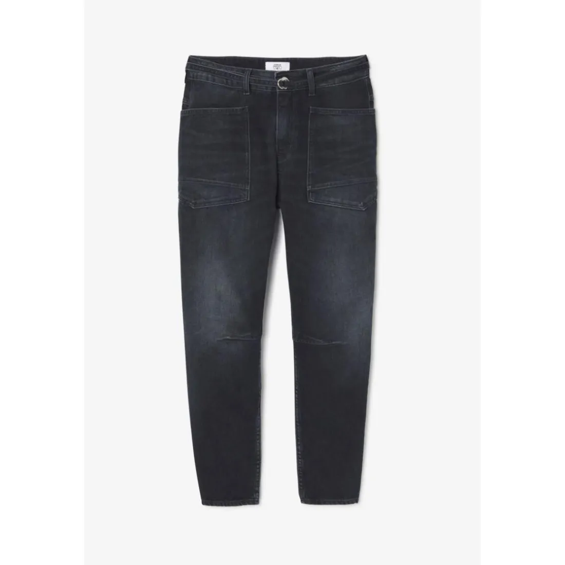 Jeans loose, large balloon taille haute, longueur 34 bleu en coton Alia