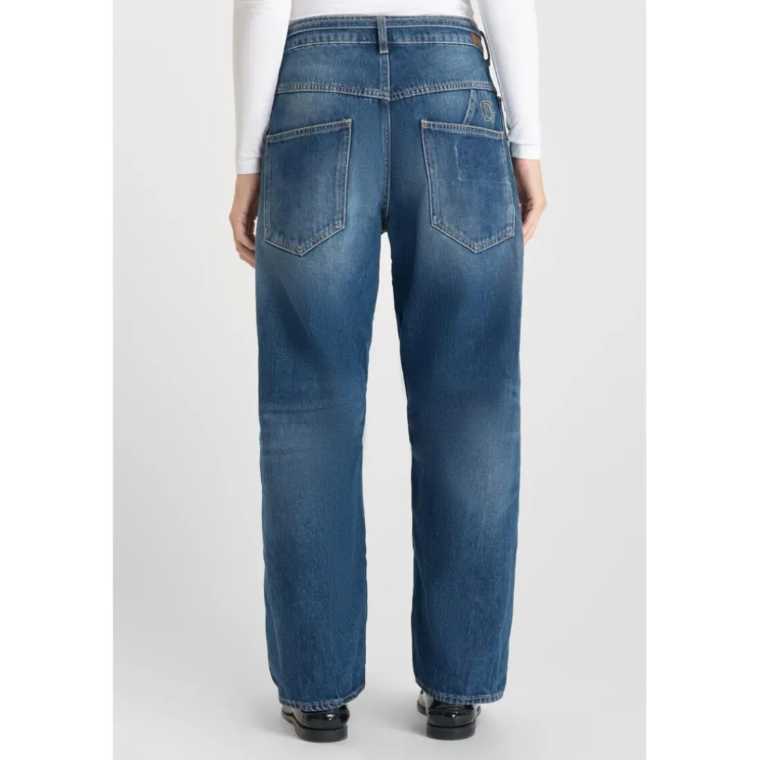 Jeans loose, large balloon taille haute, longueur 34 bleu Gwen