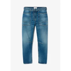 Jeans loose, large balloon taille haute, longueur 34 bleu Gwen