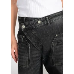 Jeans loose, large cosy, 7/8ème noir Meg en coton