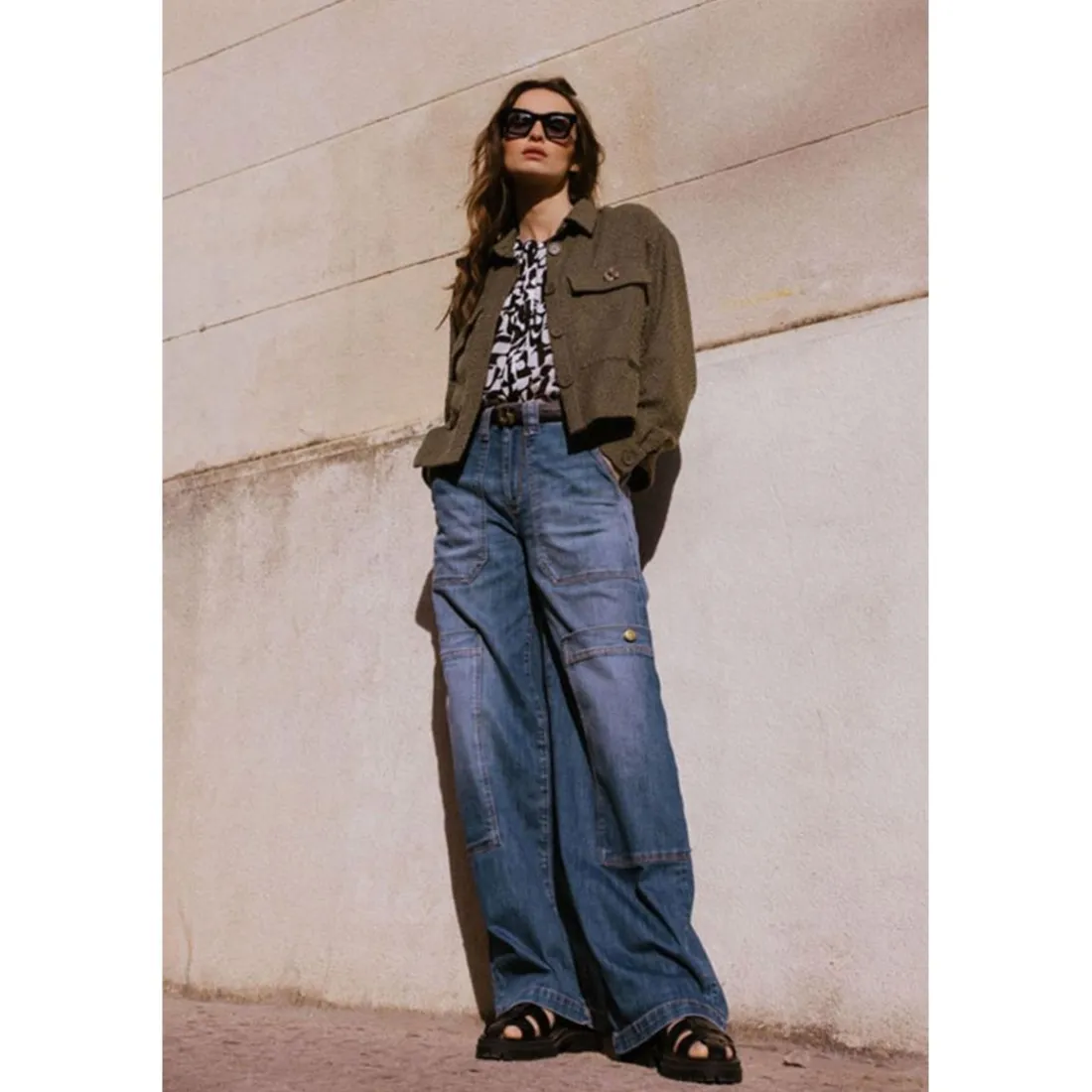 Jeans loose, large HOLLY, longueur 34 bleu Mila