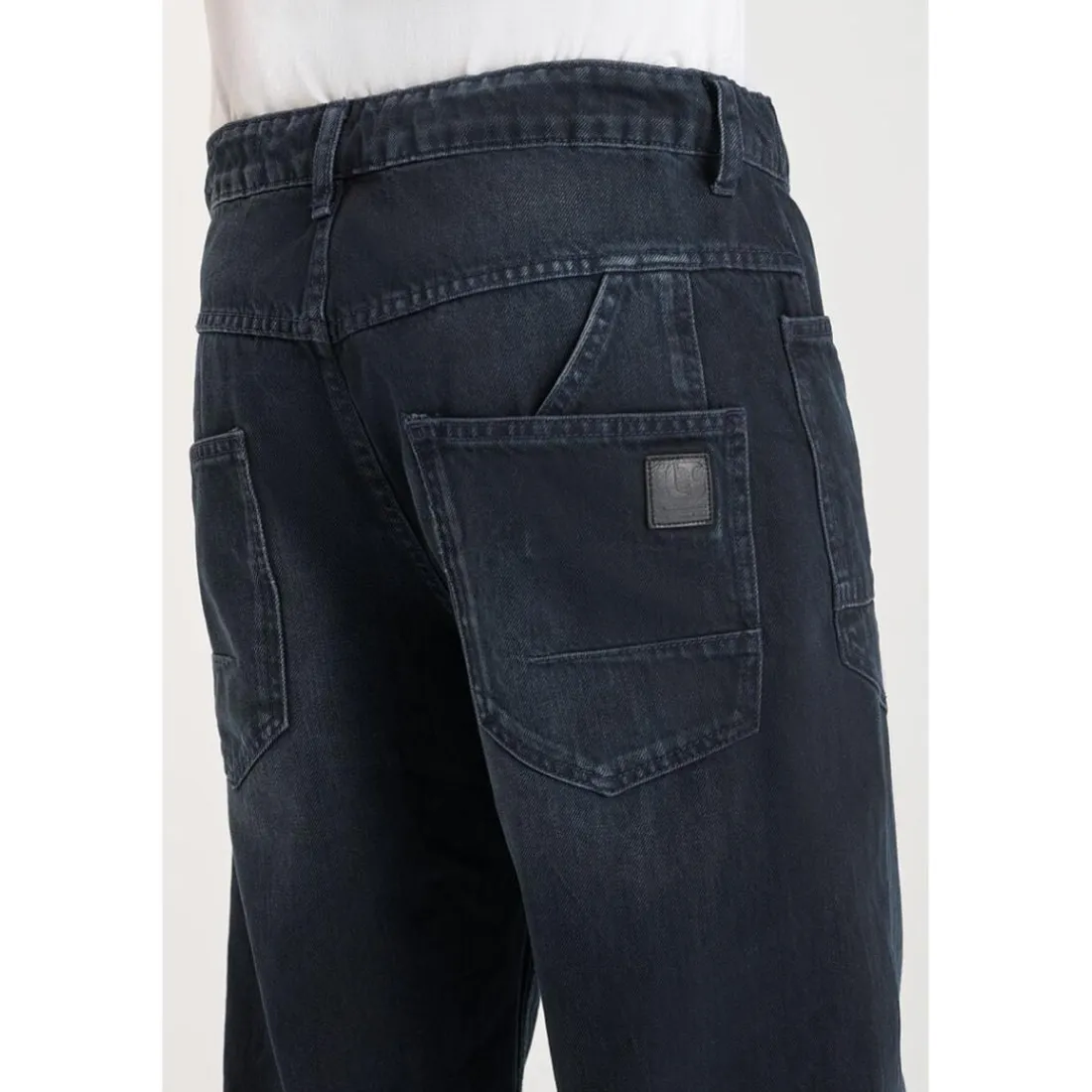 Jeans loose, large loose, longueur 34 bleu Aron en coton