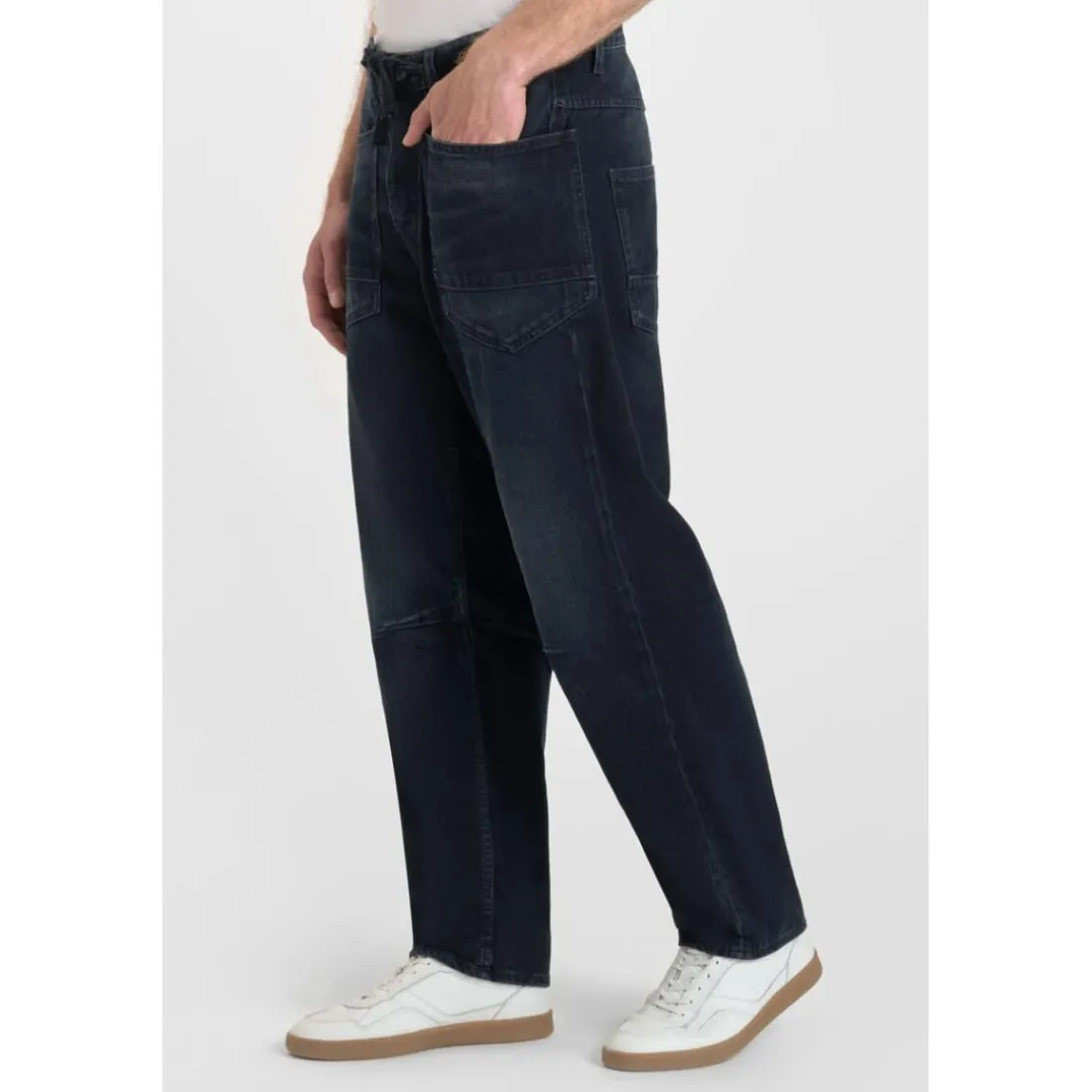 Jeans loose, large loose, longueur 34 bleu Aron en coton