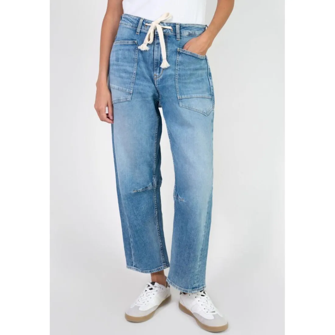 Jeans loose, large MADIE, longueur 34 bleu en cuir Willa