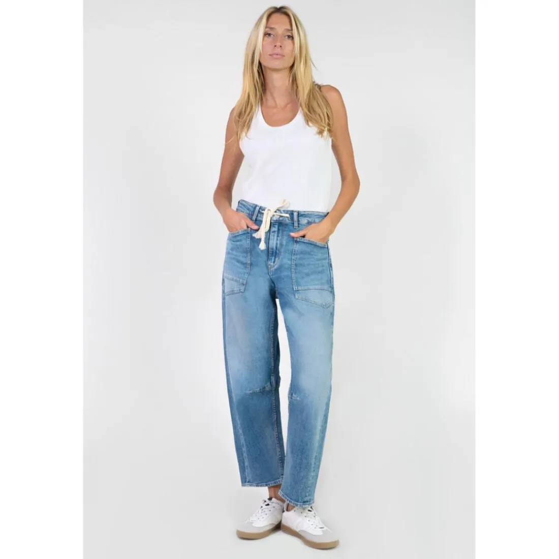 Jeans loose, large MADIE, longueur 34 bleu en cuir Willa