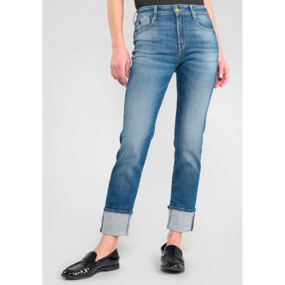 Jeans mom 400/17, 7/8ème bleu Bea en coton