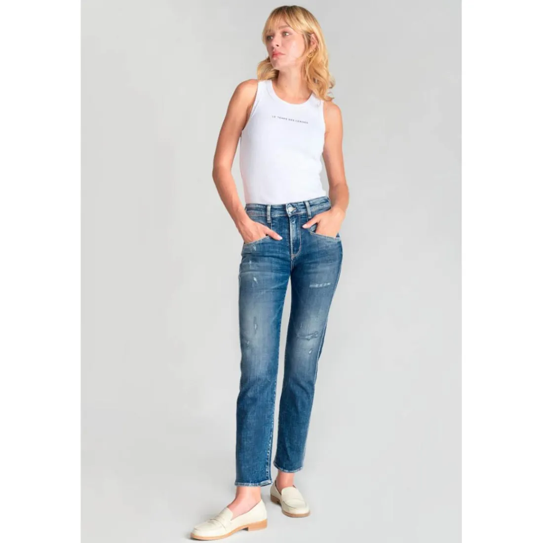 Jeans mom 400/17, 7/8ème bleu Ella en coton