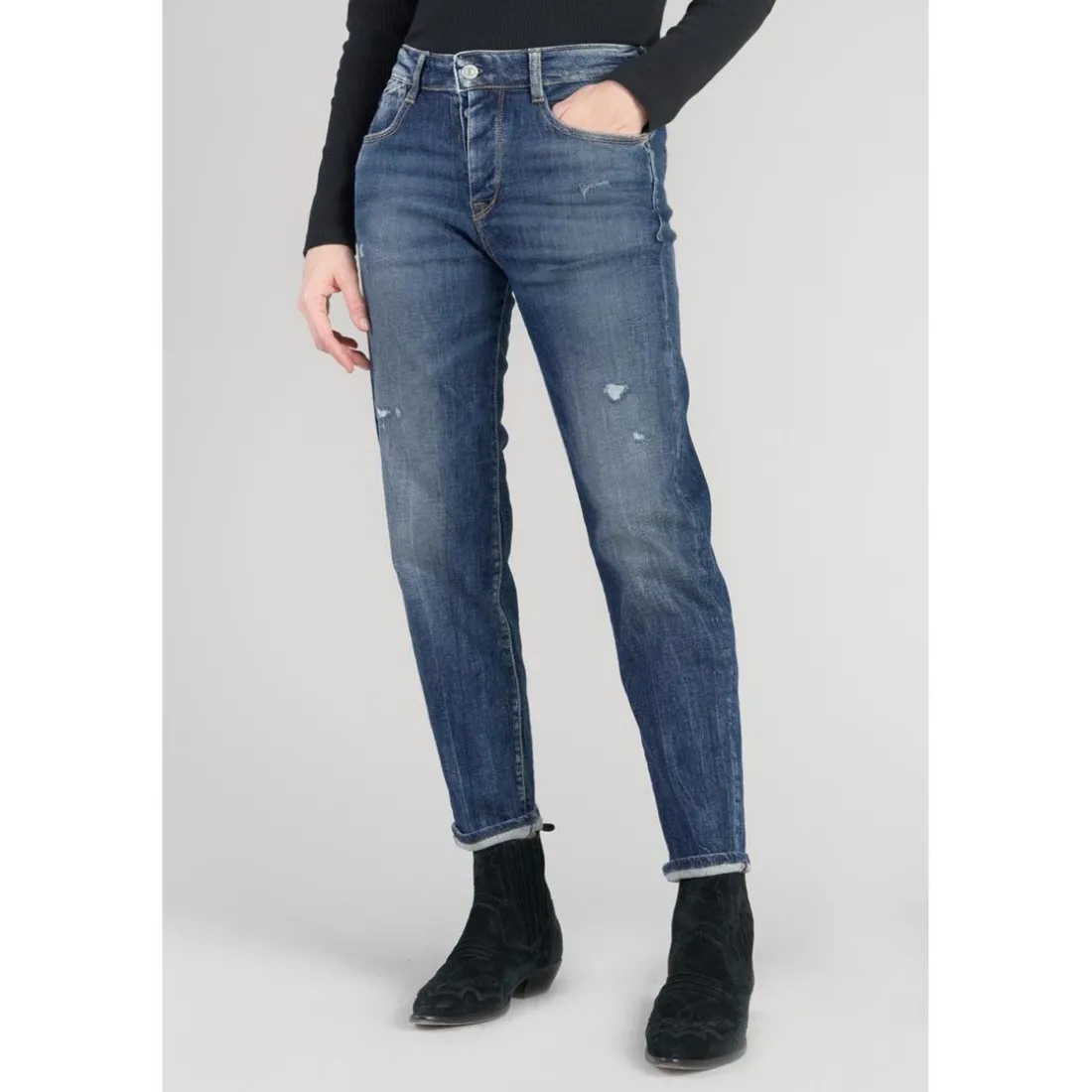 Jeans mom 400/17, 7/8ème bleu en coton Yael