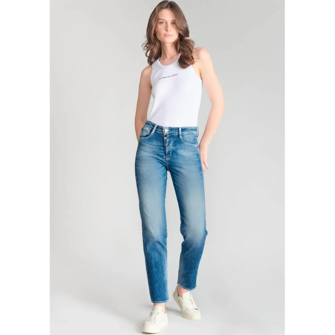 Jeans mom 400/17, 7/8ème bleu en coton Kaye