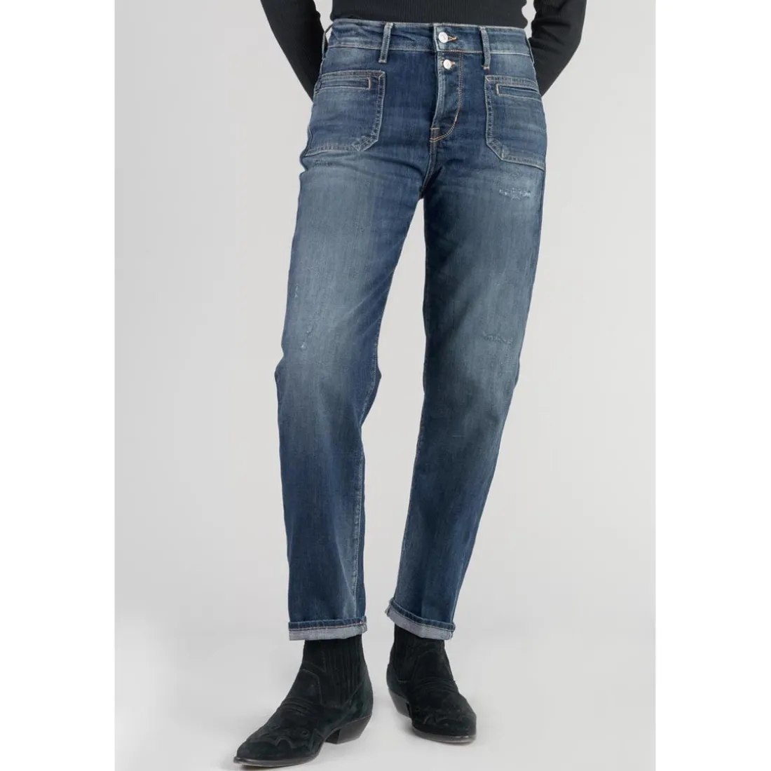 Jeans mom 400/18, 7/8ème bleu en coton Tess