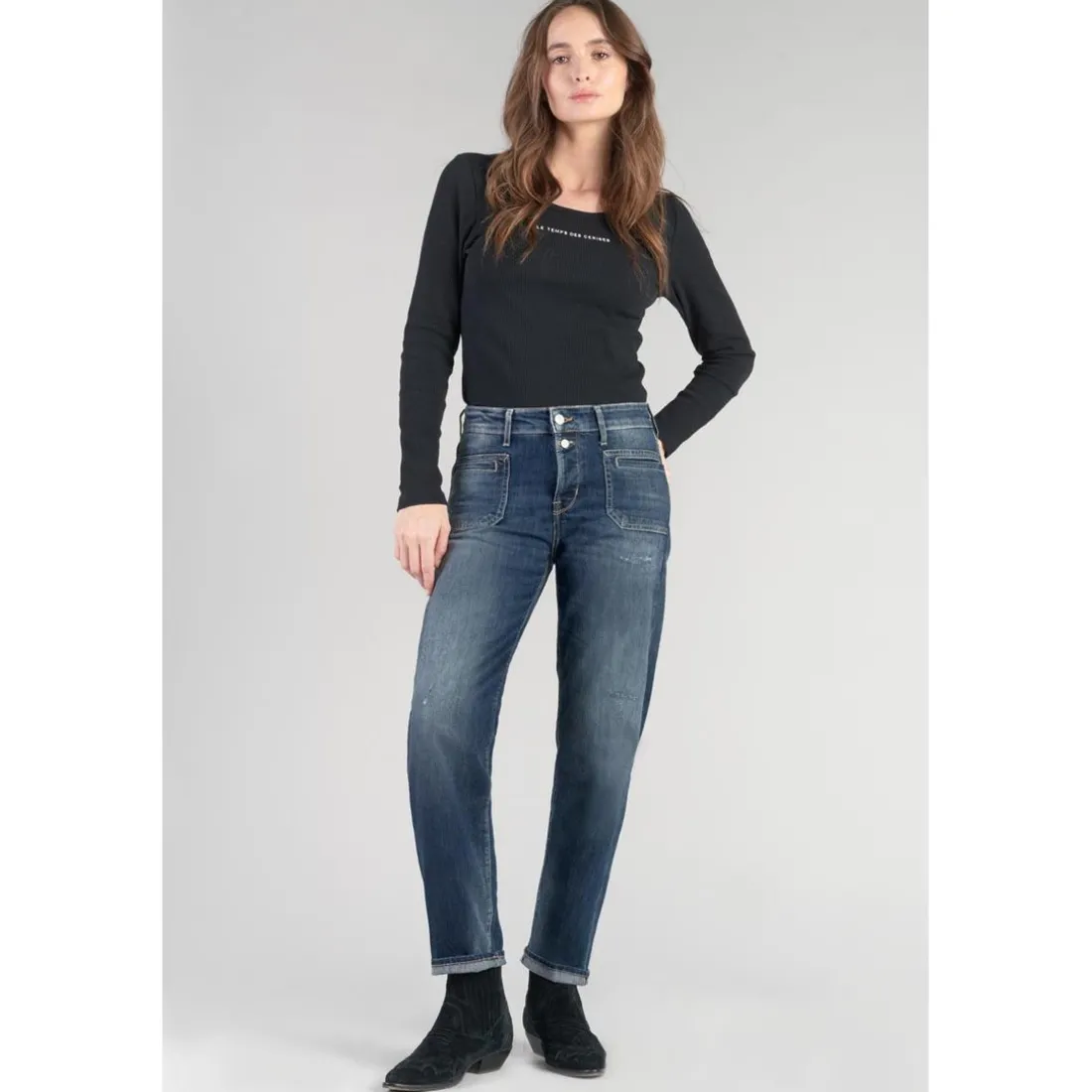 Jeans mom 400/18, 7/8ème bleu en coton Tess