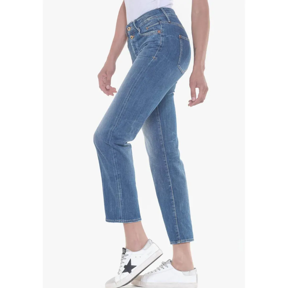 Jeans mom 400/18, 7/8ème bleu en coton Maia