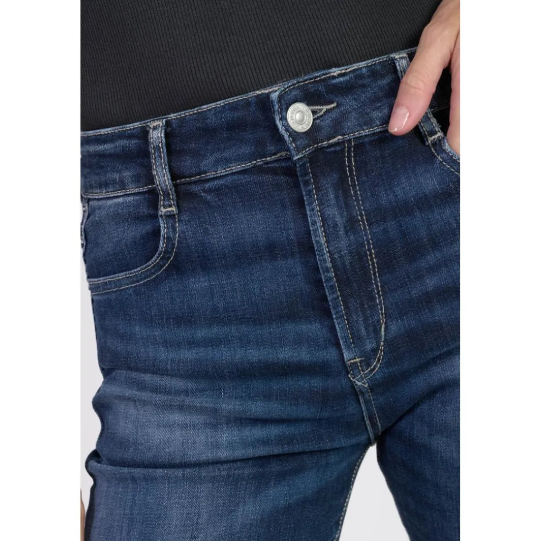 Jeans mom 400/17 mom taille haute 7/8ème, 7/8ème bleu Zola en coton
