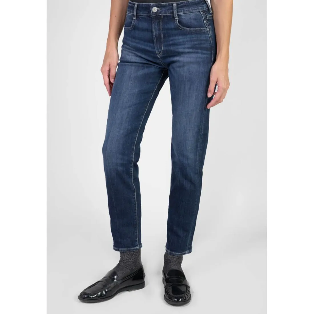 Jeans mom 400/17 mom taille haute 7/8ème, 7/8ème bleu Zola en coton