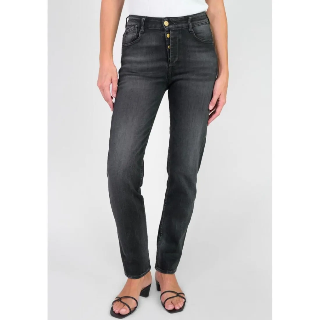 Jeans mom 400/17 mom taille haute 7/8ème, 7/8ème noir en cuir Ione
