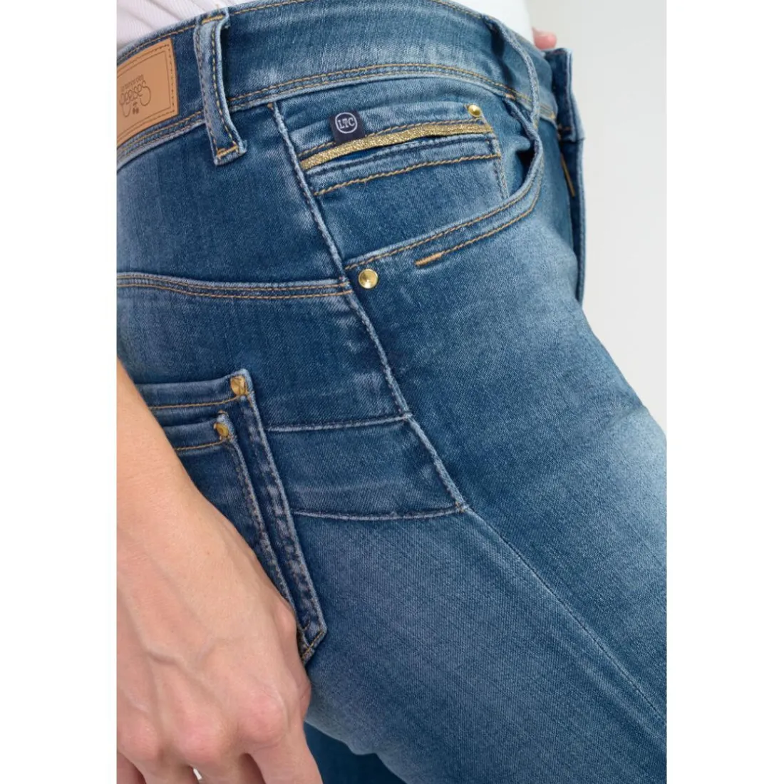 Jeans push-up regular, droit taille haute PULP, longueur 34 bleu en coton Demi