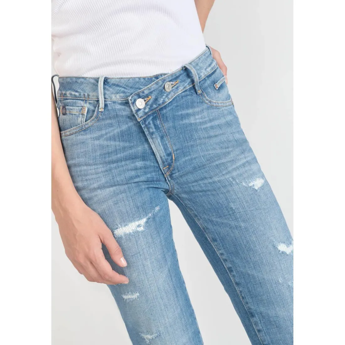 Jeans push-up regular, droit taille haute PULP, 7/8ème bleu en coton Aria