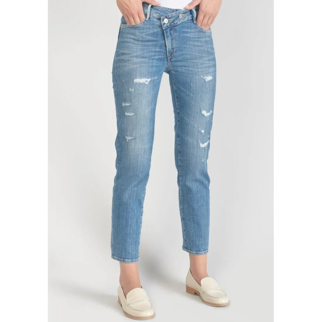 Jeans push-up regular, droit taille haute PULP, 7/8ème bleu en coton Aria